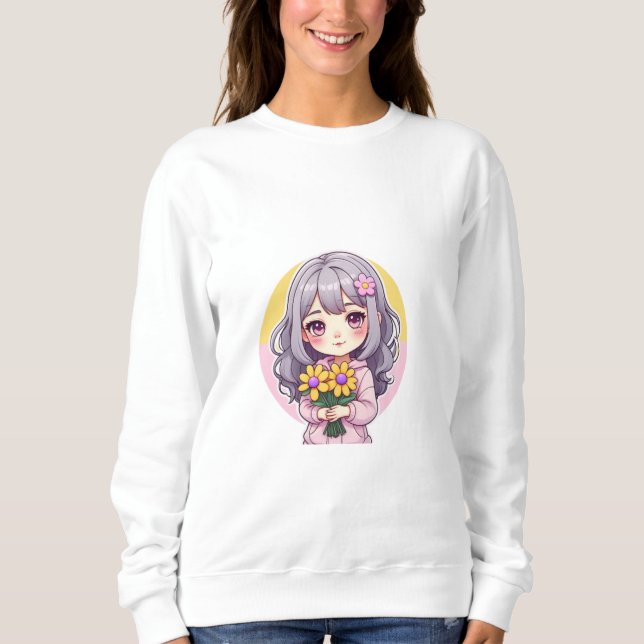 Blommigt Dreams: Cute Flower Girl T-Shirt & Hoodie (Framsida)