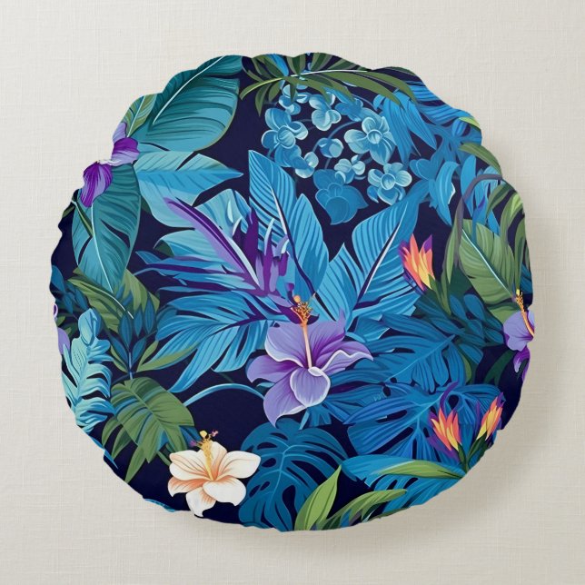'Blommigt Dreams' - Tropical blommigt design Rund Kudde (Framsidan)