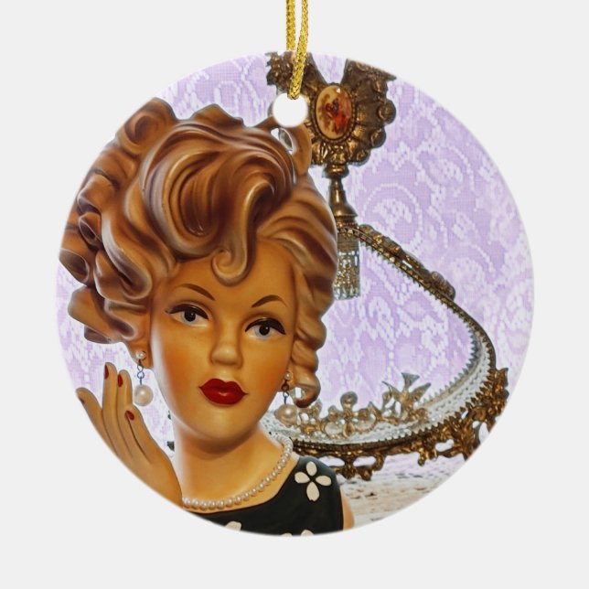 Blommigt Dress för snyggt Dam Head Vas Spiral Curl Julgransprydnad Keramik (Framsidan)