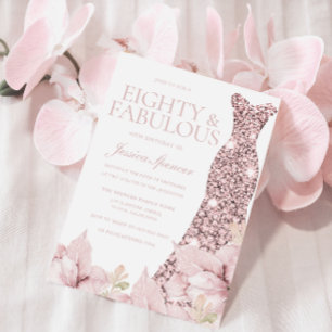  Blommigt & Dress Glitter 80:e Födelsedagsfesten Inbjudningar