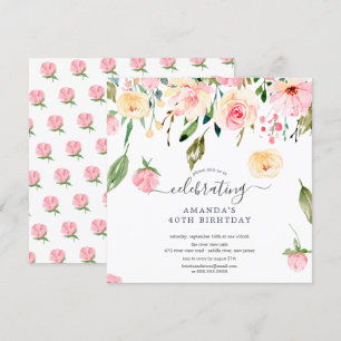 Blommigt Drop Rosa Peonies Födelsedagsfest inbjuda Inbjudningar