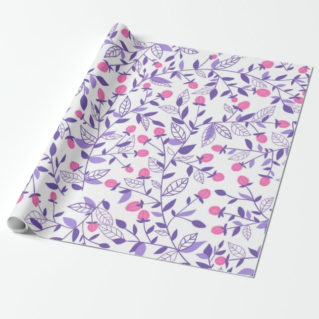 Blommigt Dudles rosa och violett Presentpapper (Utrullad)