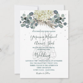 Blommigt Dusty Blue Bismillah Elegant bröllop Inbjudningar