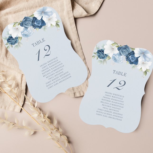 Blommigt Dusty Blue-Bordsnummer 12 Sittdiagram Inbjudningar (Dusty Blue Floral Wedding Reception Table Number Card)