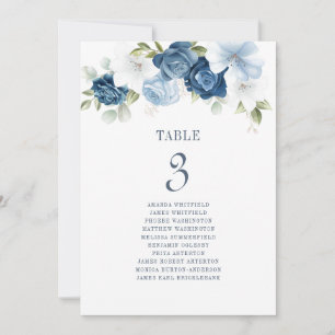 Blommigt Dusty Blue Bordsnummer 3 Bröllop Sittplat