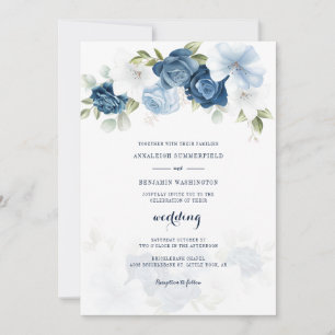 Blommigt Dusty Blue Bröllop Inbjudningar