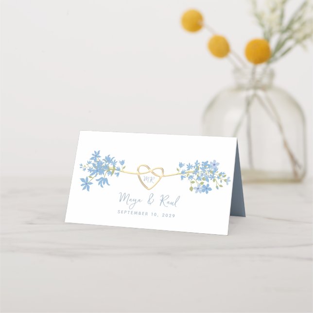 Blommigt Dusty Blue Bröllop Place Card Placeringskort (Baksida)