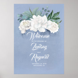 Blommigt Dusty Blue Bröllop Välkommen Poster