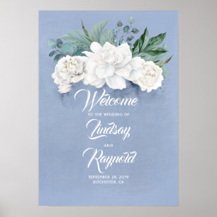 Blommigt Dusty Blue Bröllop Välkommen Poster