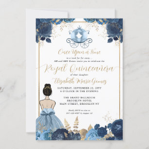 Blommigt Dusty Blue Cinderella Royal Quinceanera Inbjudningar