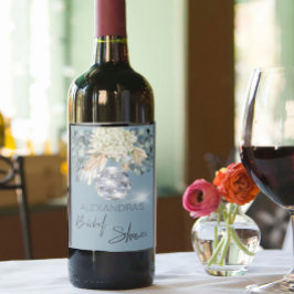 Blommigt Dusty Blue Disco Möhippa Vin-etikett Vinflaska Etikett