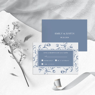 Blommigt Dusty Blue Elegant bröllop OSA Kort