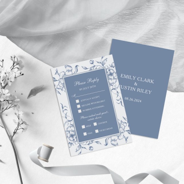 Blommigt Dusty Blue Elegant bröllop OSA Kort (Skapare uppladdad)