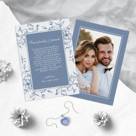 Blommigt Dusty Blue Elegant bröllop Photo Tack Kort