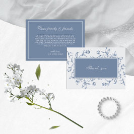 Blommigt Dusty Blue Elegant bröllop Tack Kort