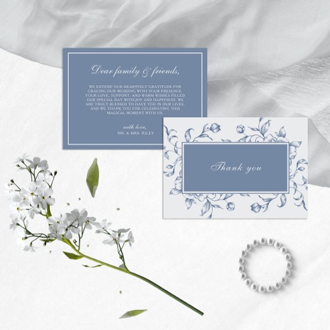 Blommigt Dusty Blue Elegant bröllop Tack Kort (Skapare uppladdad)