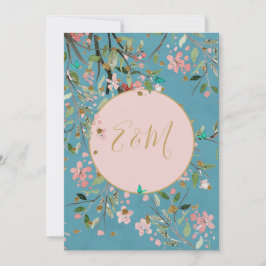 Blommigt Dusty Blue Elegant Guld Blommigt Bröllop Inbjudningar