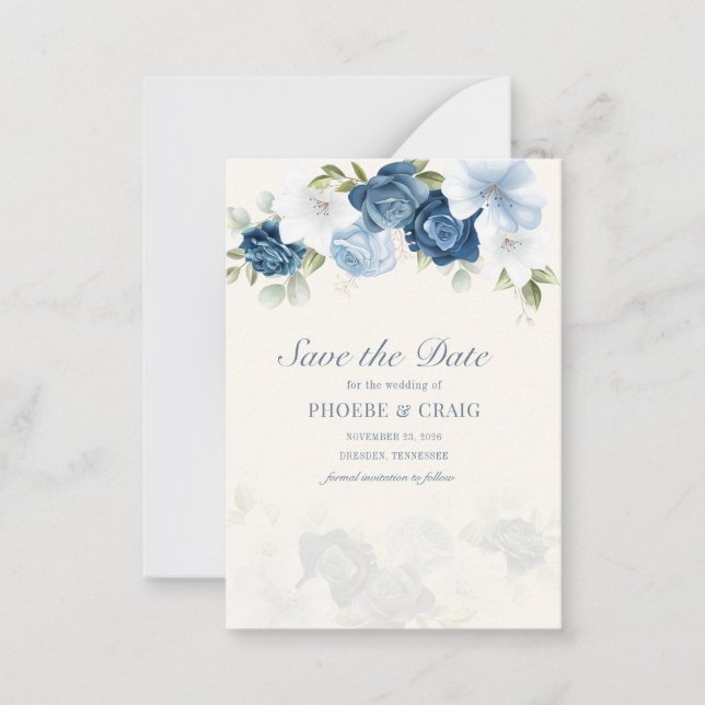 Blommigt Dusty Blue Eucalyptus Löv Spara datum Anteckningskort (Framsida)