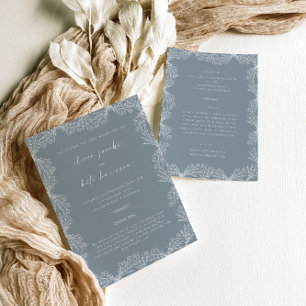 Blommigt Dusty Blue Front & Back Bröllop Inbjudningar