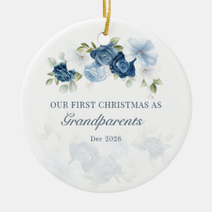 Blommigt Dusty Blue Grandföräldrar 1:a jul Julgransprydnad Keramik