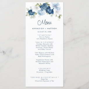 Blommigt Dusty Blue Greenery Bröllop Meny