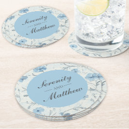Blommigt Dusty Blue Land Garden Elegant bröllop Underlägg Papper Rund