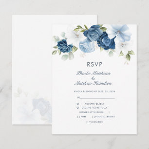 Blommigt Dusty Blue Modern Botanical OSA Kort