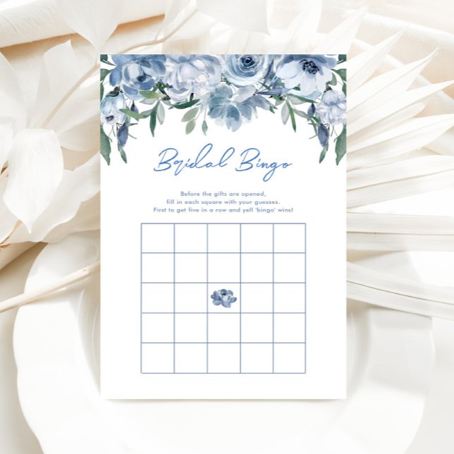 Blommigt Dusty Blue Möhippa Bingo Game Card (Skapare uppladdad)