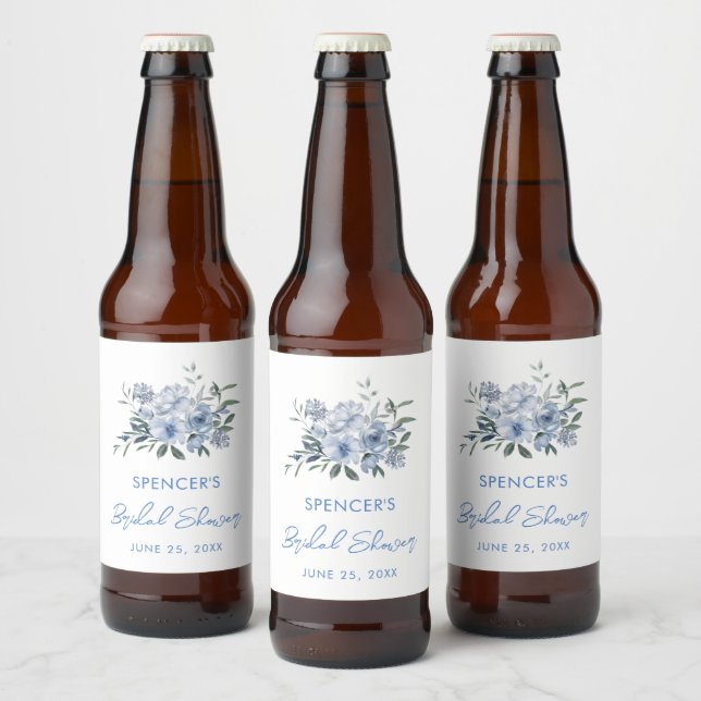 Blommigt Dusty Blue Möhippa Favoriter Ölflaska Etikett (Flaskor)