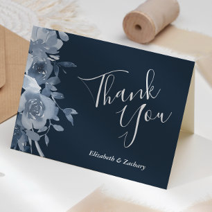 Blommigt Dusty Blue Navy Bröllop Tack Kort