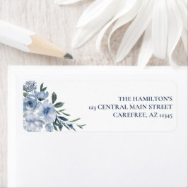 Blommigt Dusty Blue-Returadress Returadress Etikett