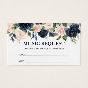 Blommigt Dusty Blue Rosa Bröllop Music Sång-begära Visitkort