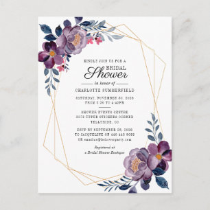 Blommigt Dusty Blue Script Geometric Möhippa Inbjudan Vykort