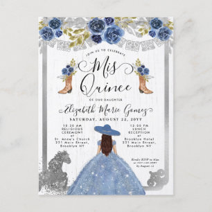 Blommigt Dusty Blue Silver Charra Horse Quinceaner Inbjudan Vykort