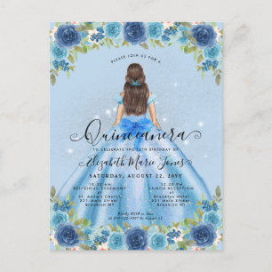 Blommigt Dusty Blue Silver Glam Princess Quinceane Vykort