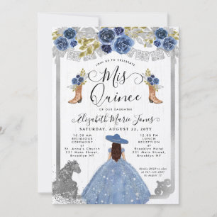 Blommigt Dusty Blue Silver Horse Charra Quinceaner Inbjudningar