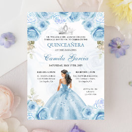 Blommigt Dusty Blue & Silver Princess Quinceañera Inbjudningar