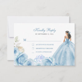Blommigt Dusty Blue & Silver Princess Quinceañera OSA Kort