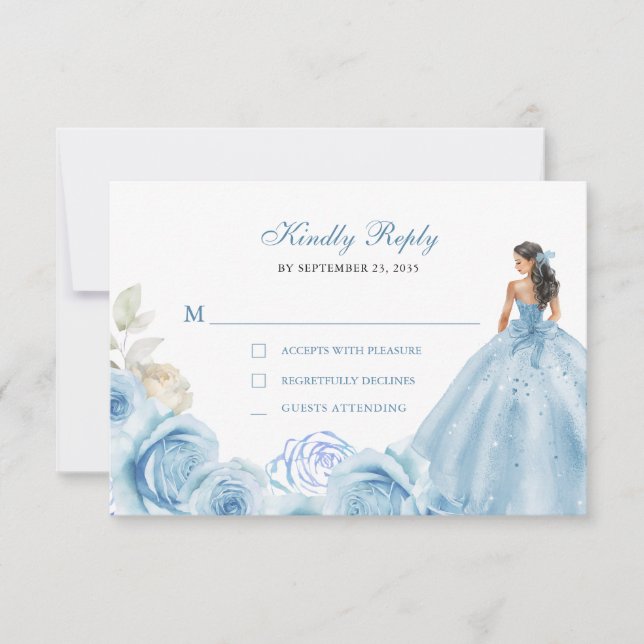 Blommigt Dusty Blue & Silver Princess Quinceañera OSA Kort (Framsida)
