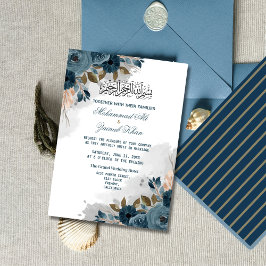 Blommigt Dusty Blue Walima Islamic Bröllop Inbjudningar
