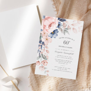 Blommigt Dusty Blue Watercolor 60:e födelsedagen I Anteckningskort