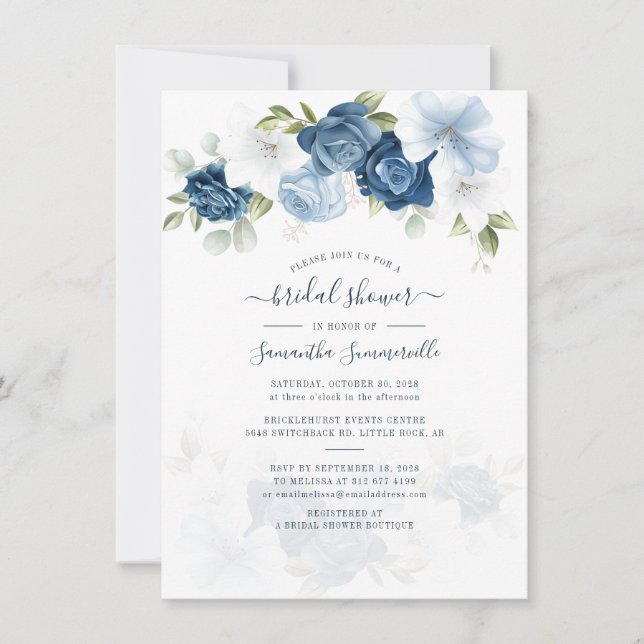 Blommigt Dusty Blue Watercolor Flowers Möhippa Inbjudningar (Framsida)