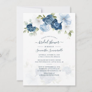Blommigt Dusty Blue Watercolor Flowers Möhippa Inbjudningar