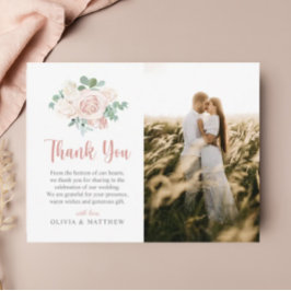 Blommigt Dusty Ro Eucalyptus Elegant Photo Bröllop Tack Kort