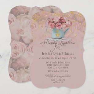Blommigt Dusty Ro Glitter Guld Möhippa Luncheon Inbjudningar
