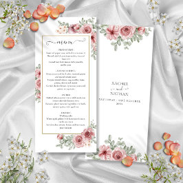 Blommigt Dusty Ro Guld Bröllop Dinner Menu Meny
