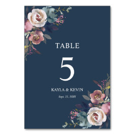 Blommigt Dusty Ro Mauve Navy Blue Bröllop Bordsnummer