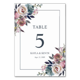 Blommigt Dusty Ro Mauve Navy Blue Bröllop Bordsnummer