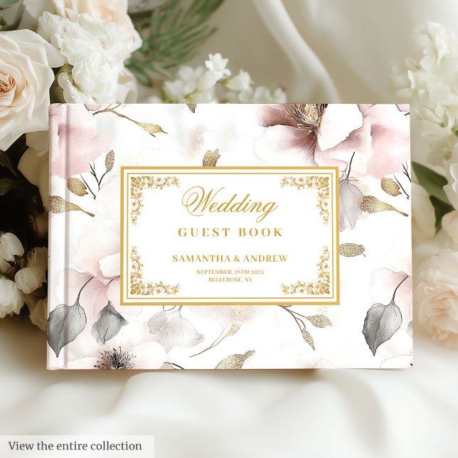 Blommigt Dusty Rosa Elfenbenskusten Guld Bröllop G Gästböcker (Floral Dusty Pink Ivory Gold Wedding Guest Book

)