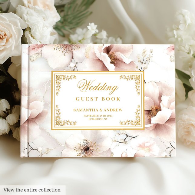 Blommigt Dusty Rosa Elfenbenskusten Guld Bröllop G Gästböcker (Floral Dusty Pink Ivory Gold Wedding Guest Book

)